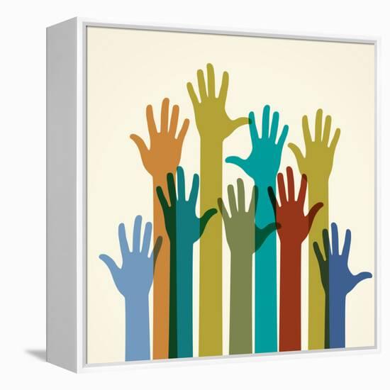 Colorful Raised Hands. the Concept of Diversity. Group of Hands. Giving Concept.-VLADGRIN-Framed Stretched Canvas