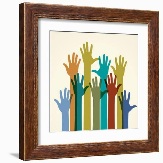 Colorful Raised Hands. the Concept of Diversity. Group of Hands. Giving Concept.-VLADGRIN-Framed Art Print