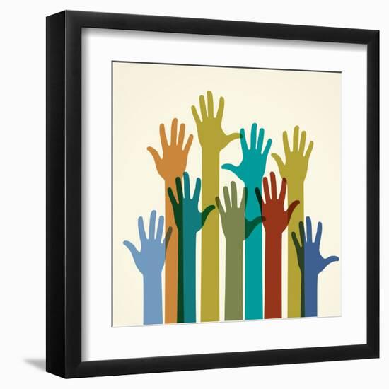 Colorful Raised Hands. the Concept of Diversity. Group of Hands. Giving Concept.-VLADGRIN-Framed Art Print