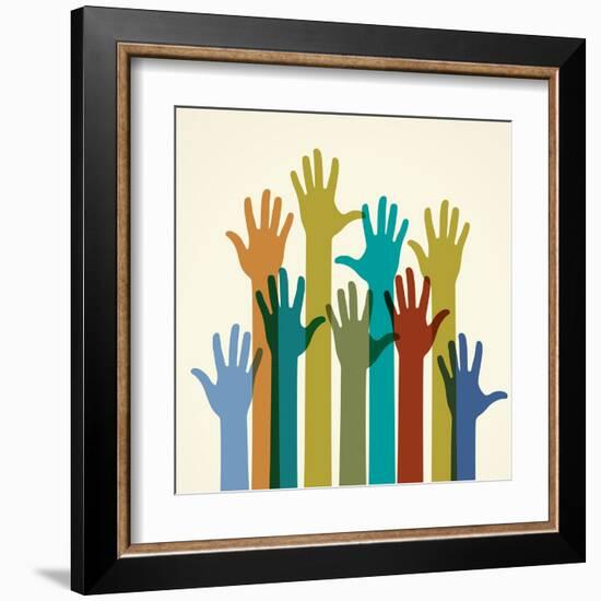 Colorful Raised Hands. the Concept of Diversity. Group of Hands. Giving Concept.-VLADGRIN-Framed Art Print