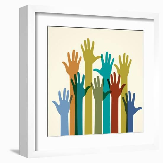 Colorful Raised Hands. the Concept of Diversity. Group of Hands. Giving Concept.-VLADGRIN-Framed Art Print