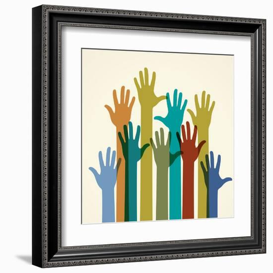 Colorful Raised Hands. the Concept of Diversity. Group of Hands. Giving Concept.-VLADGRIN-Framed Art Print