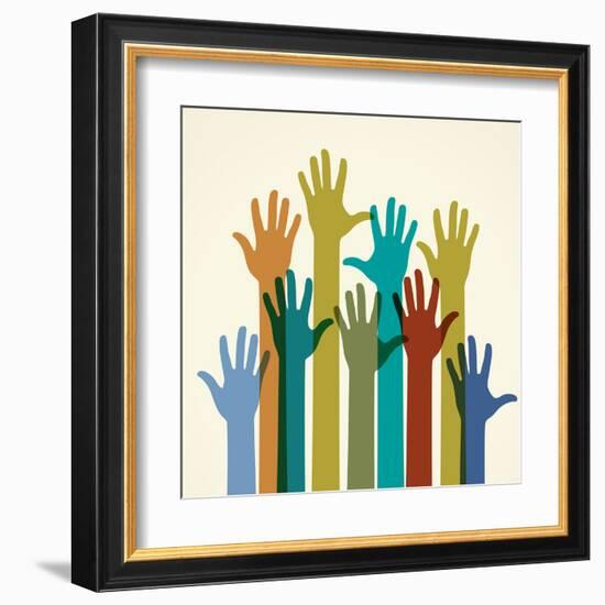 Colorful Raised Hands. the Concept of Diversity. Group of Hands. Giving Concept.-VLADGRIN-Framed Art Print