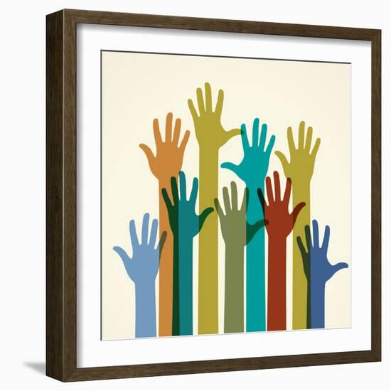 Colorful Raised Hands. the Concept of Diversity. Group of Hands. Giving Concept.-VLADGRIN-Framed Premium Giclee Print