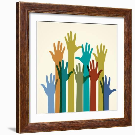 Colorful Raised Hands. the Concept of Diversity. Group of Hands. Giving Concept.-VLADGRIN-Framed Premium Giclee Print