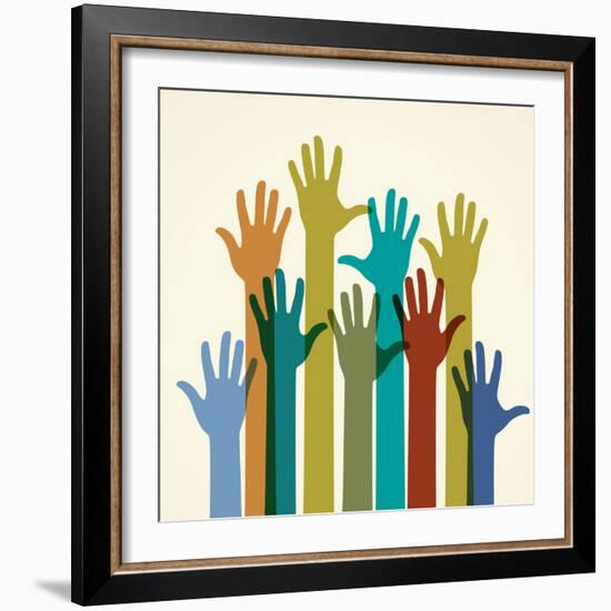 Colorful Raised Hands. the Concept of Diversity. Group of Hands. Giving Concept.-VLADGRIN-Framed Premium Giclee Print