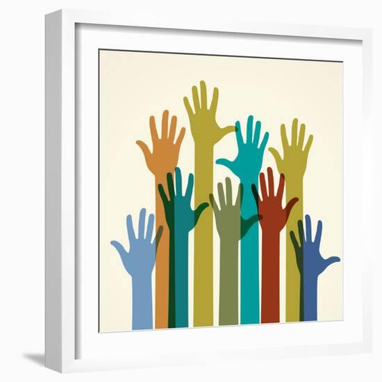 Colorful Raised Hands. the Concept of Diversity. Group of Hands. Giving Concept.-VLADGRIN-Framed Premium Giclee Print