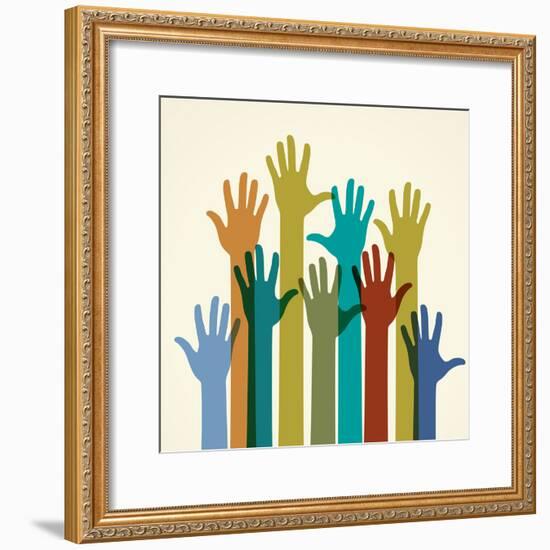 Colorful Raised Hands. the Concept of Diversity. Group of Hands. Giving Concept.-VLADGRIN-Framed Premium Giclee Print