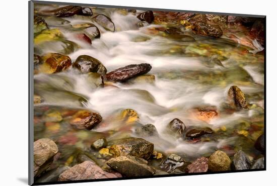 Colorful Rocks in a Rushing Mountain Stream. Glacier NP, Montana-Rona Schwarz-Mounted Photographic Print