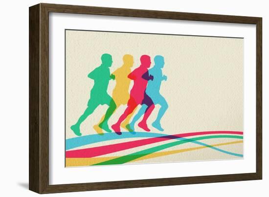 Colorful Runners Silhouette-cienpies-Framed Premium Giclee Print