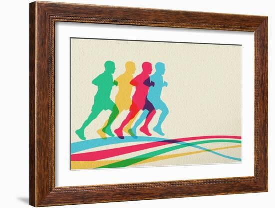 Colorful Runners Silhouette-cienpies-Framed Premium Giclee Print