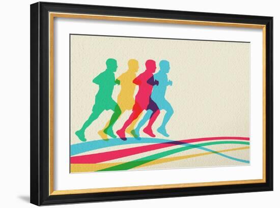 Colorful Runners Silhouette-cienpies-Framed Premium Giclee Print