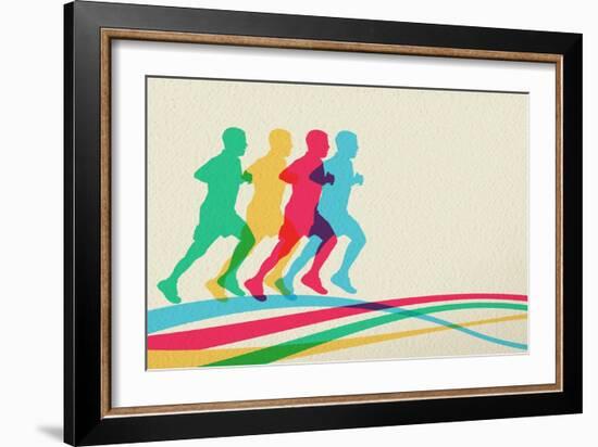 Colorful Runners Silhouette-cienpies-Framed Art Print