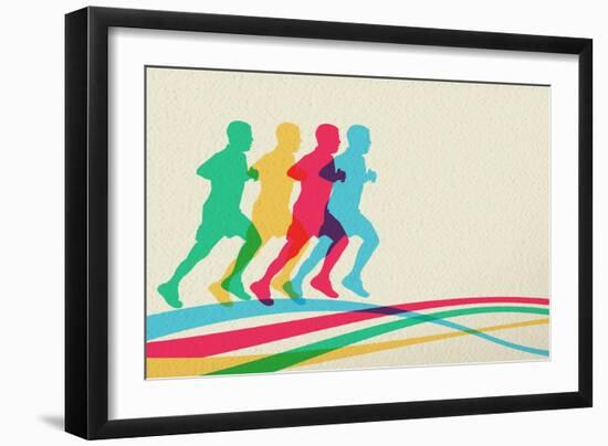 Colorful Runners Silhouette-cienpies-Framed Art Print