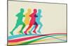 Colorful Runners Silhouette-cienpies-Mounted Art Print