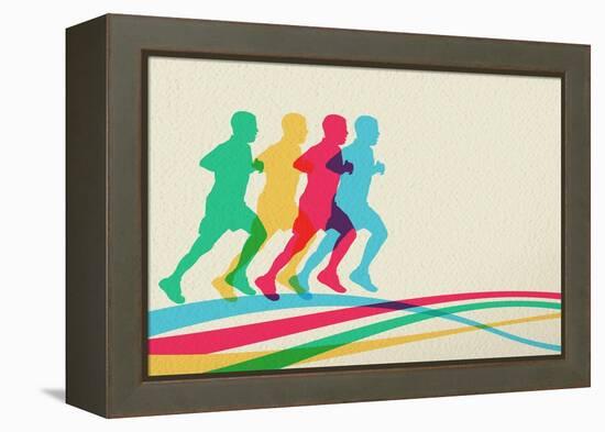 Colorful Runners Silhouette-cienpies-Framed Stretched Canvas