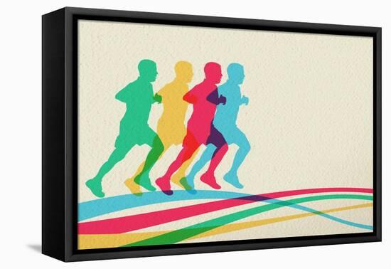 Colorful Runners Silhouette-cienpies-Framed Stretched Canvas