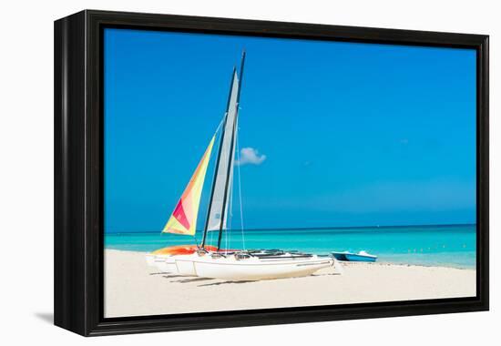 Colorful Sailing Boats for Rent on a Sunny Day at Varadero Beach in Cuba-Kamira-Framed Premier Image Canvas