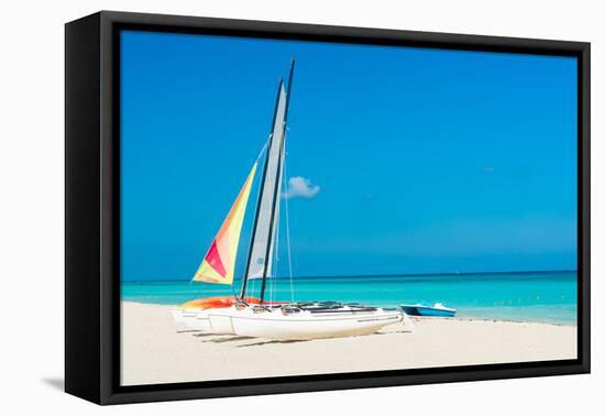 Colorful Sailing Boats for Rent on a Sunny Day at Varadero Beach in Cuba-Kamira-Framed Premier Image Canvas