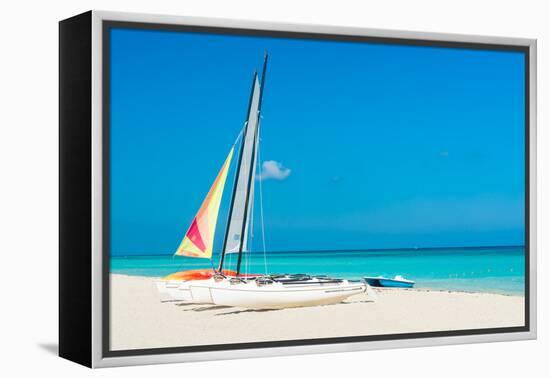 Colorful Sailing Boats for Rent on a Sunny Day at Varadero Beach in Cuba-Kamira-Framed Premier Image Canvas