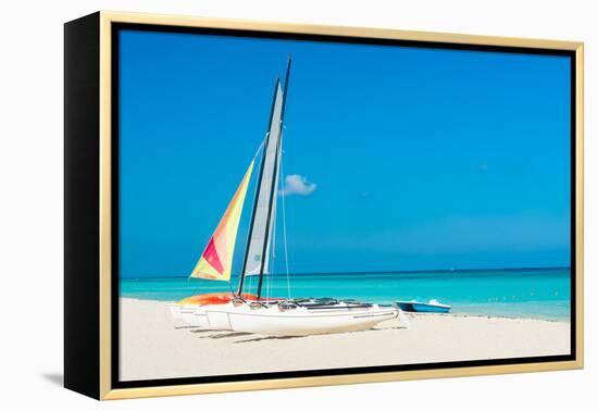 Colorful Sailing Boats for Rent on a Sunny Day at Varadero Beach in Cuba-Kamira-Framed Premier Image Canvas