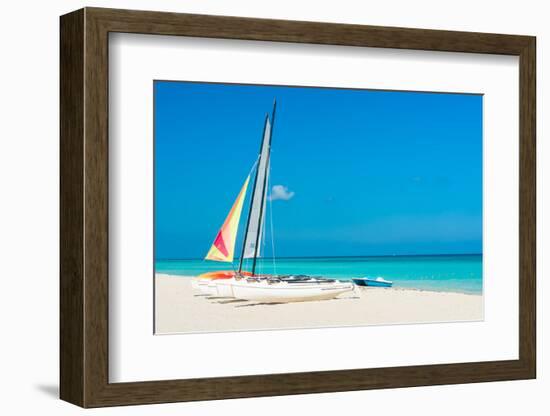 Colorful Sailing Boats for Rent on a Sunny Day at Varadero Beach in Cuba-Kamira-Framed Photographic Print