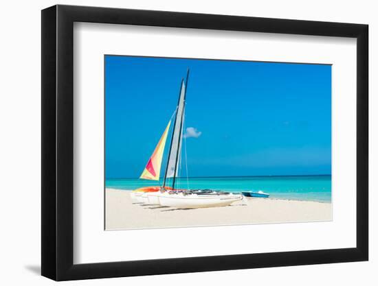 Colorful Sailing Boats for Rent on a Sunny Day at Varadero Beach in Cuba-Kamira-Framed Photographic Print