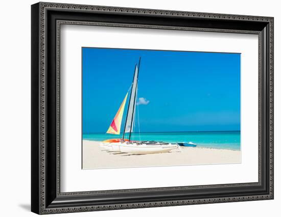 Colorful Sailing Boats for Rent on a Sunny Day at Varadero Beach in Cuba-Kamira-Framed Photographic Print