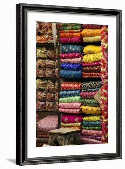 Colorful Sari Shop in Old Delhi Market, Delhi, India-Kymri Wilt-Framed Photographic Print