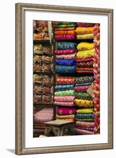 Colorful Sari Shop in Old Delhi Market, Delhi, India-Kymri Wilt-Framed Photographic Print