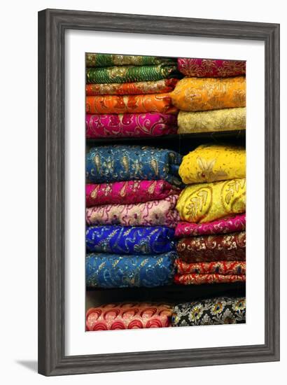 Colorful Sari Shop in Old Delhi Market, Delhi, India-Kymri Wilt-Framed Photographic Print