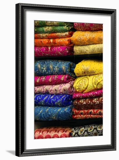 Colorful Sari Shop in Old Delhi Market, Delhi, India-Kymri Wilt-Framed Photographic Print