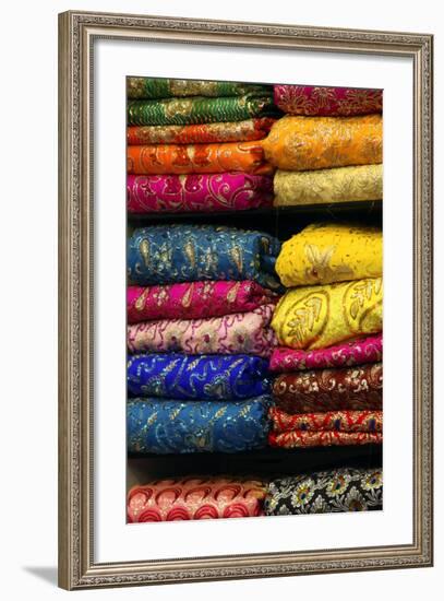 Colorful Sari Shop in Old Delhi Market, Delhi, India-Kymri Wilt-Framed Photographic Print