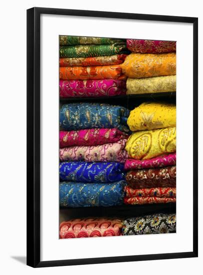 Colorful Sari Shop in Old Delhi Market, Delhi, India-Kymri Wilt-Framed Photographic Print