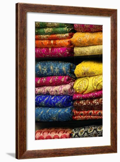 Colorful Sari Shop in Old Delhi Market, Delhi, India-Kymri Wilt-Framed Photographic Print