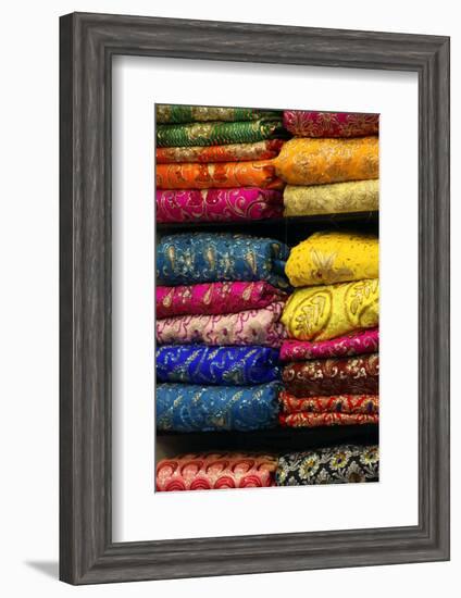 Colorful Sari Shop in Old Delhi Market, Delhi, India-Kymri Wilt-Framed Photographic Print