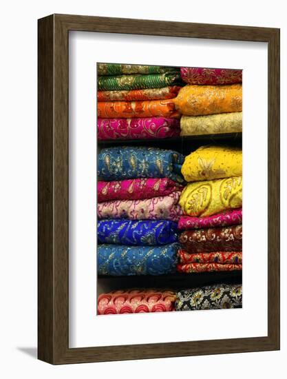 Colorful Sari Shop in Old Delhi Market, Delhi, India-Kymri Wilt-Framed Photographic Print