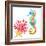 Colorful Seahorse, Red Coral and Starfish, Watercolor.-Elena Sapegina-Framed Photographic Print