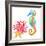 Colorful Seahorse, Red Coral and Starfish, Watercolor.-Elena Sapegina-Framed Photographic Print