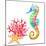 Colorful Seahorse, Red Coral and Starfish, Watercolor.-Elena Sapegina-Mounted Photographic Print