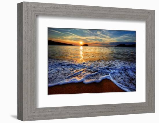 Colorful Seaside Beach Sunrise with Distant Mountains-West Coast Scapes-Framed Photographic Print