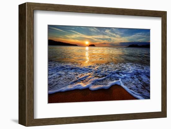 Colorful Seaside Beach Sunrise with Distant Mountains-West Coast Scapes-Framed Photographic Print