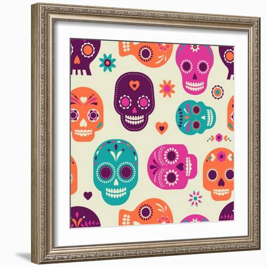 Colorful Skull Cute Pattern, Mexican Day of the Dead-Marish-Framed Art Print