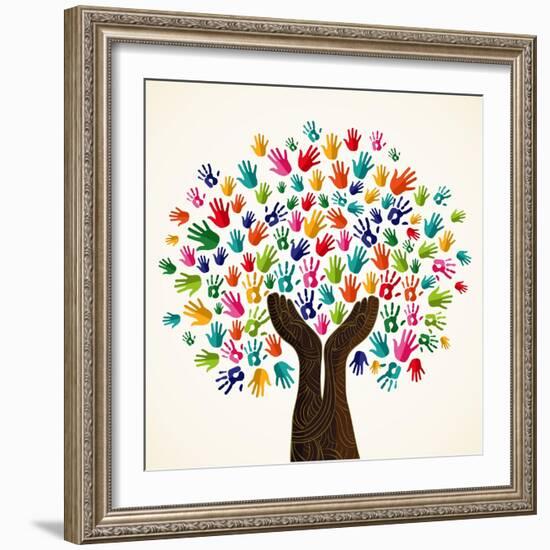 Colorful Solidarity Design Tree-cienpies-Framed Art Print