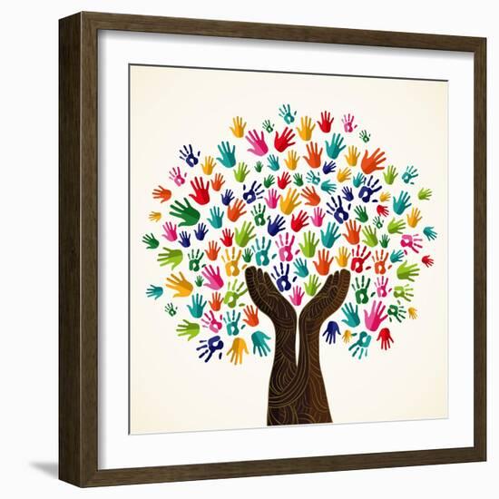 Colorful Solidarity Design Tree-cienpies-Framed Art Print