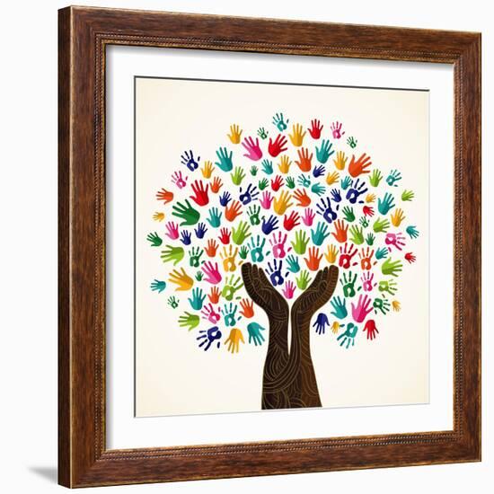 Colorful Solidarity Design Tree-cienpies-Framed Art Print