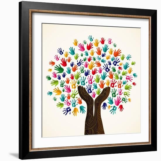 Colorful Solidarity Design Tree-cienpies-Framed Art Print