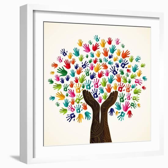 Colorful Solidarity Design Tree-cienpies-Framed Art Print