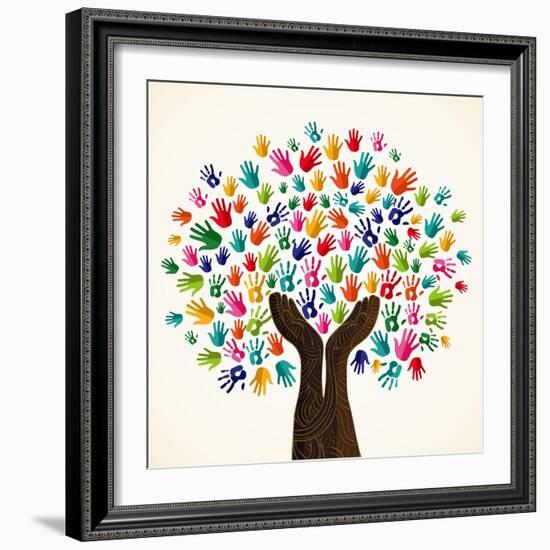 Colorful Solidarity Design Tree-cienpies-Framed Art Print