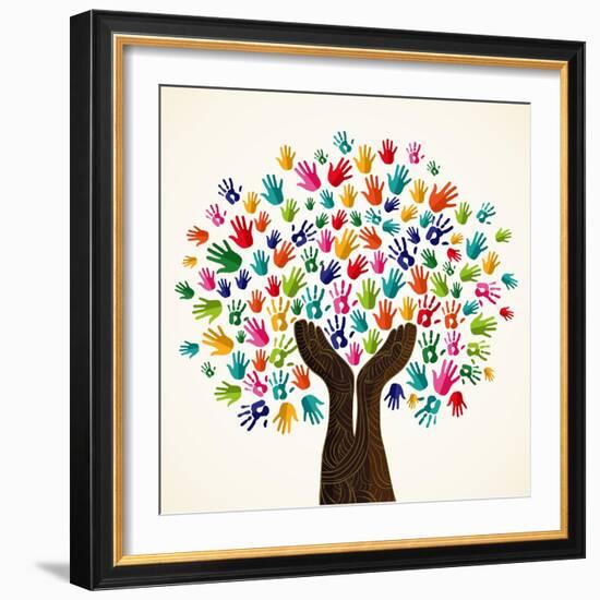 Colorful Solidarity Design Tree-cienpies-Framed Art Print